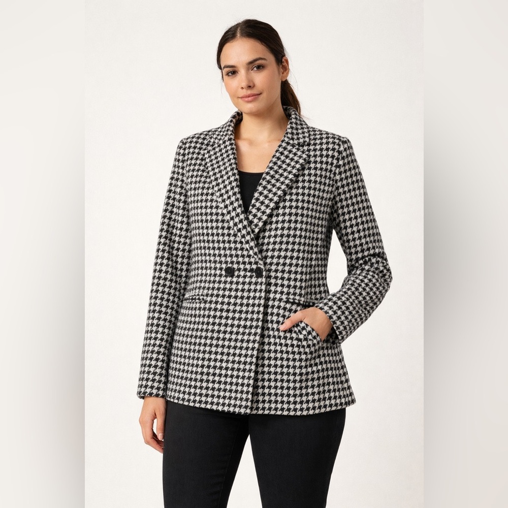🖤 Heavyweight Black & White Houndstooth Blazer – Wool Blend 🖤